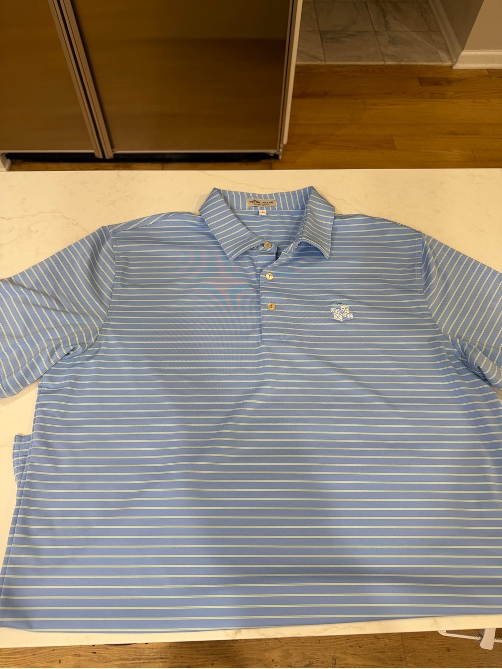Peter Millar Blue and White Striped Polo